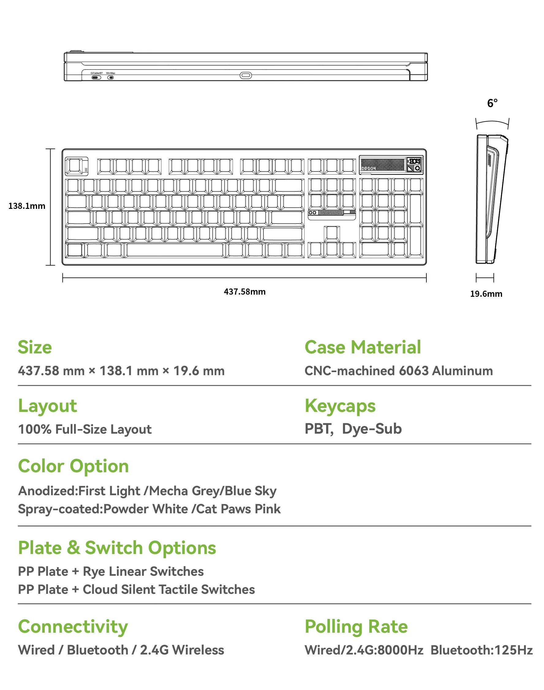 TickType DP104 Tri-Mode Aluminum Mechanical Keyboard