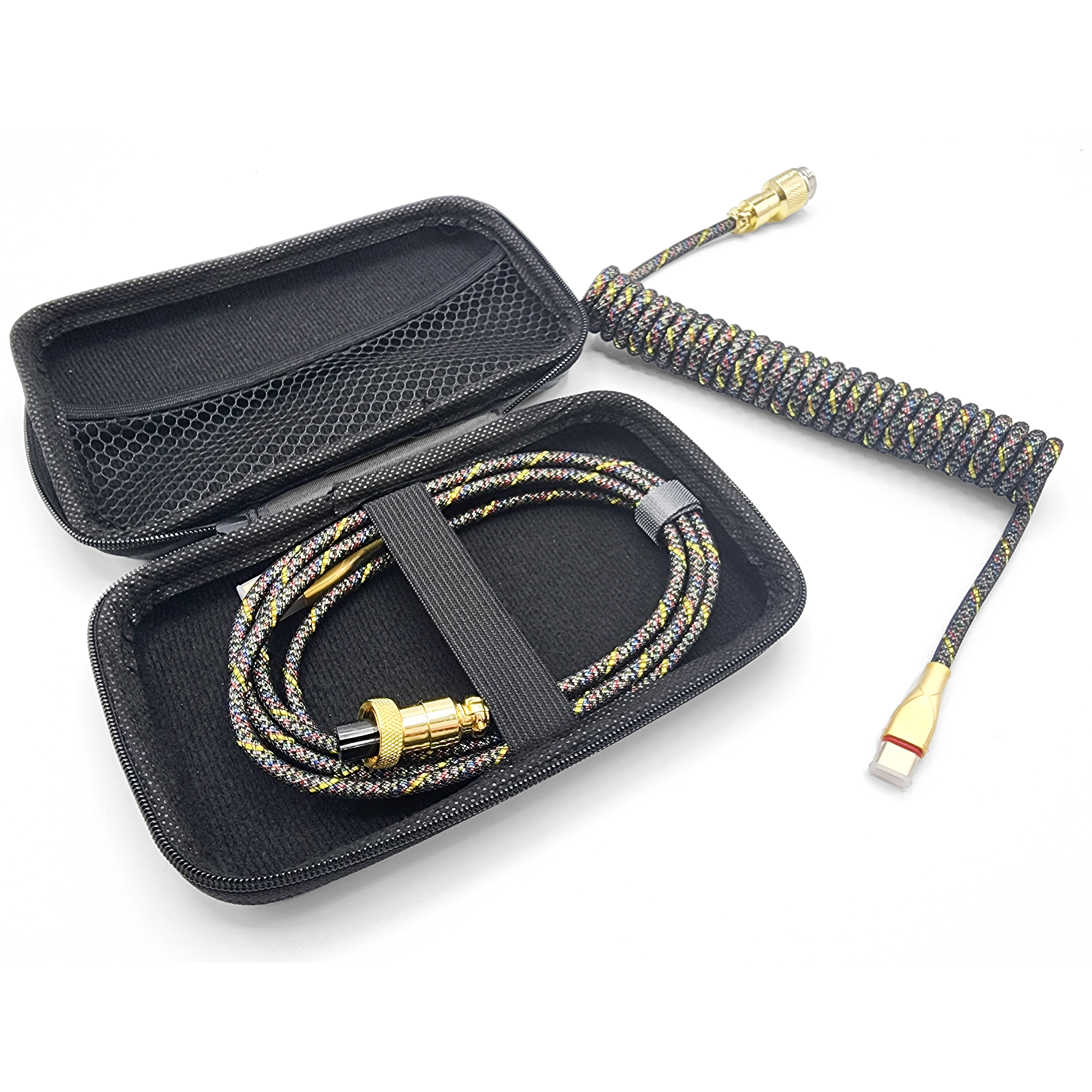 Obsidian Gold Custom Coiled Aviator Artisan USB-C Cable (Cable Pouch Included)