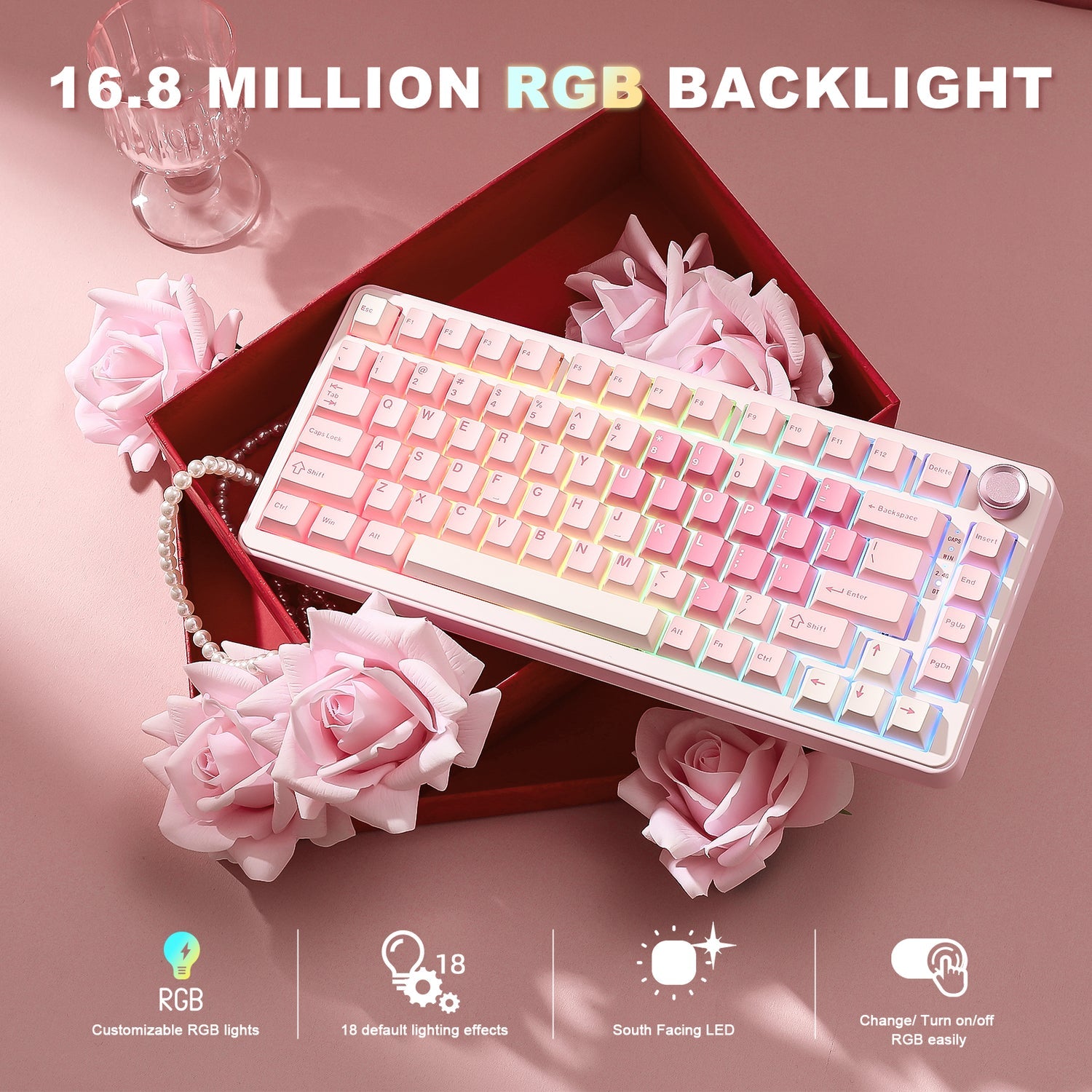 YUNZII B75 Pro Pink Wireless Mechanical Keyboard – 75% with Knob