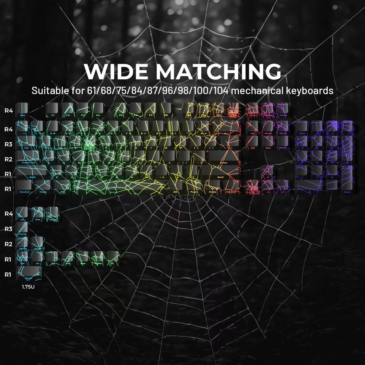 XVX IMD Spider Web Shine-Through OEM Profile 118-Key Keycap Set
