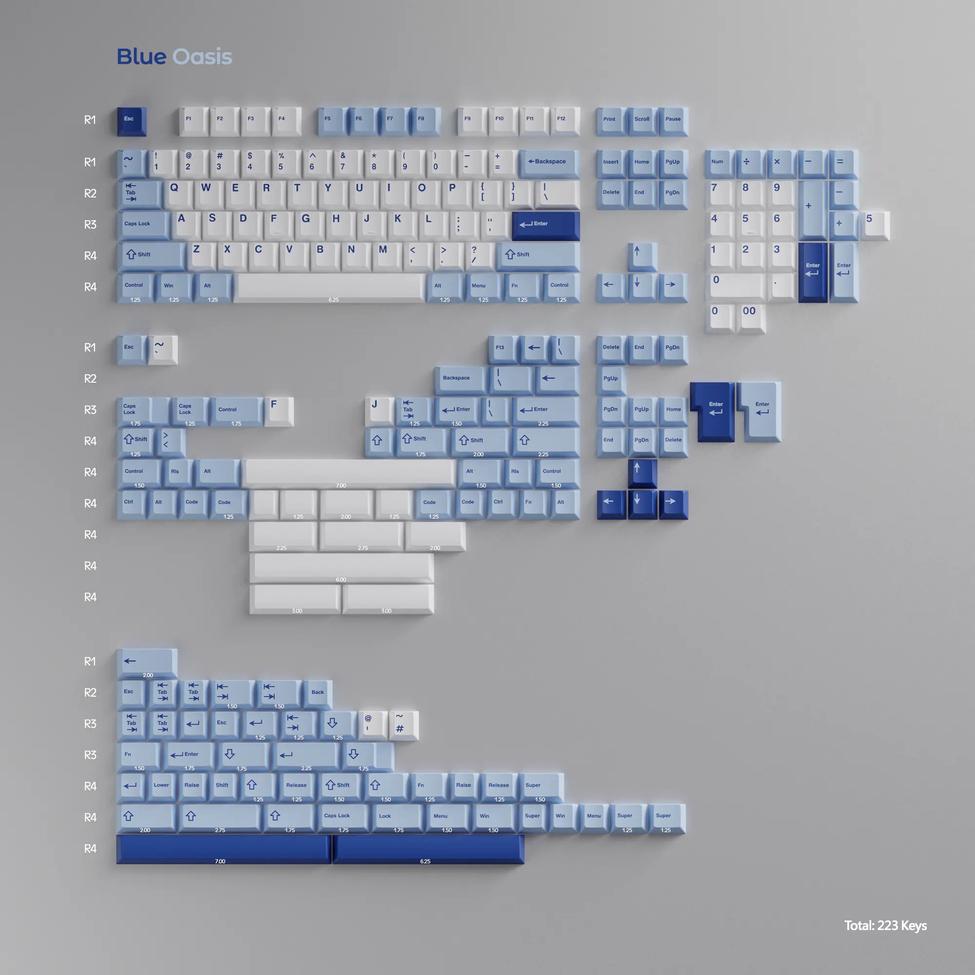 Wuque WS Blue Oasis Keycaps Cherry Profile