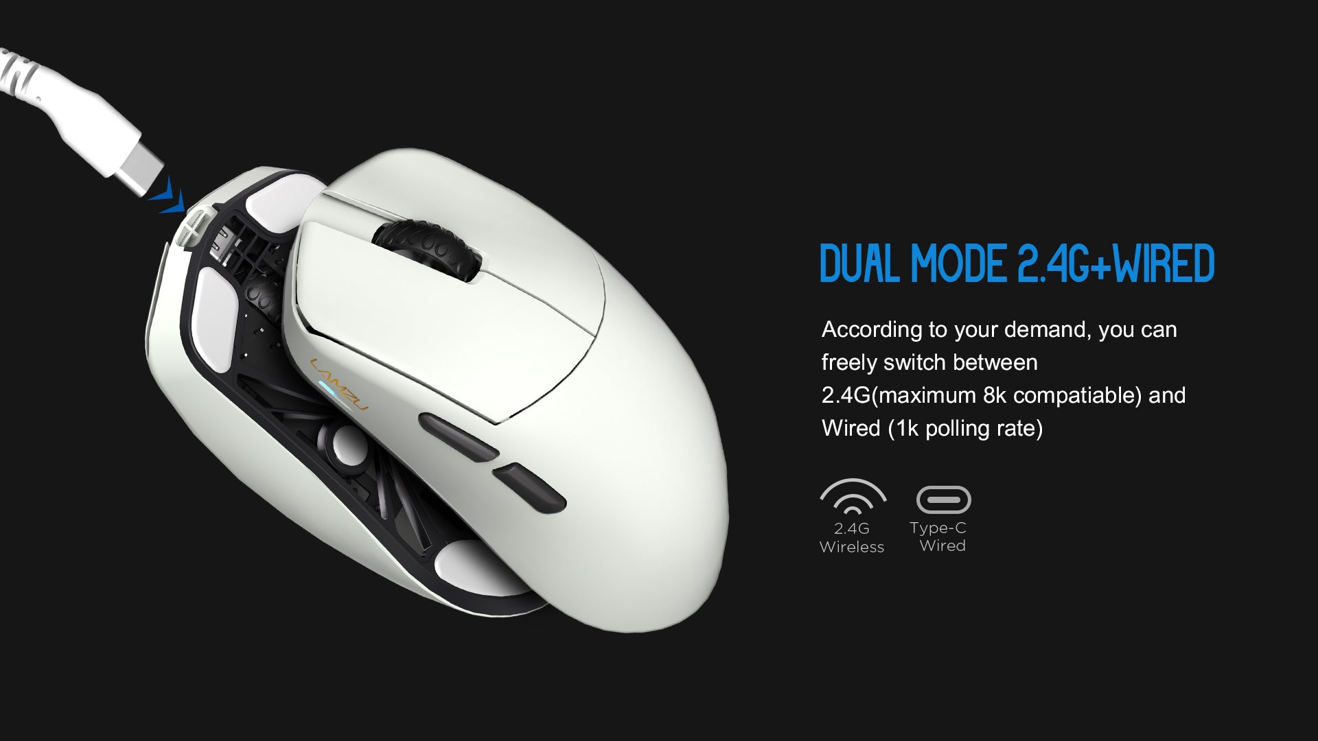 Lamzu Maya X 8K 8KHz Wireless Gaming Mouse, Black & White Color Selection
