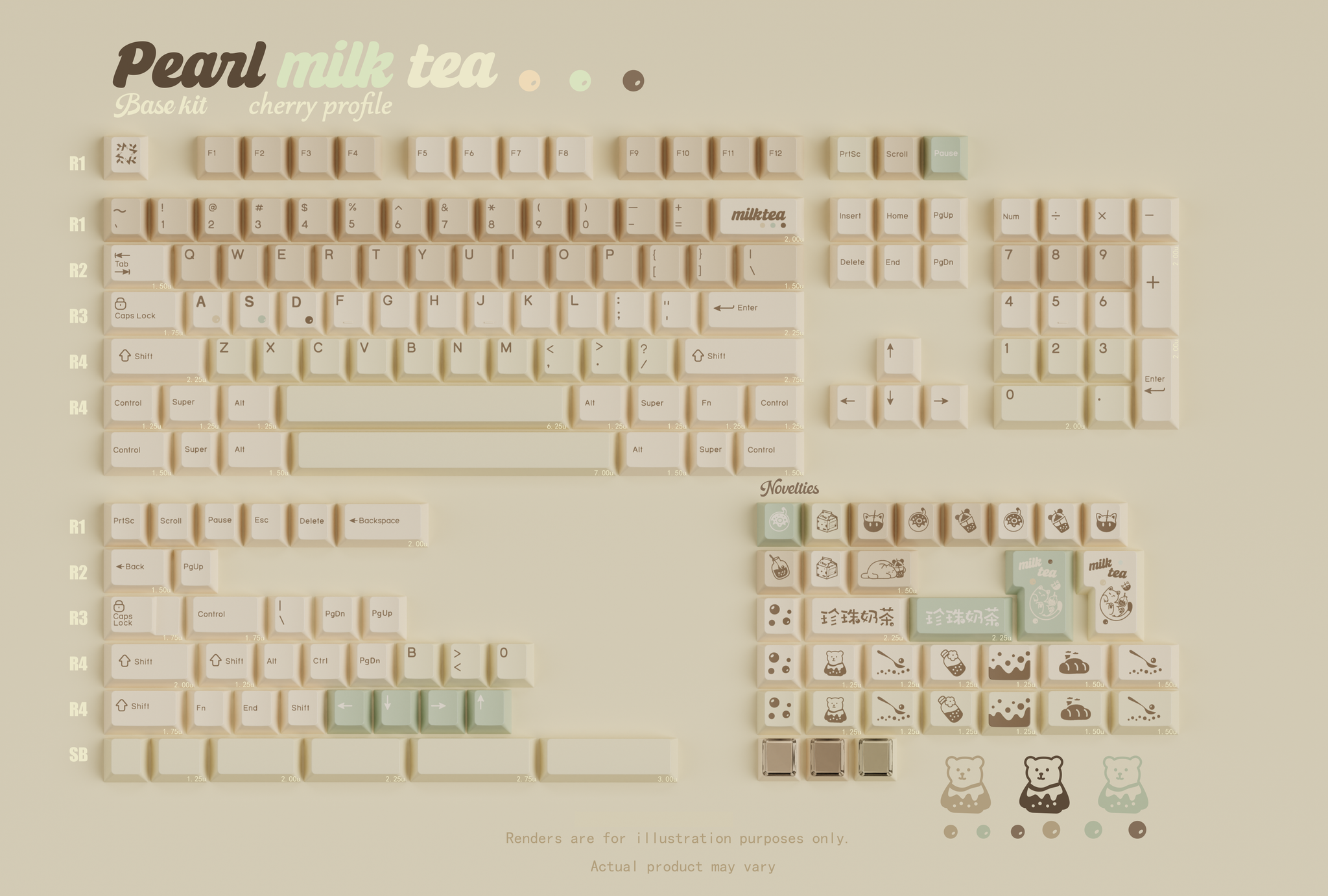 Qwertykeys QK Pearl Milk Tea Keycap Set – Cherry Profile PBT Dye-Sub Keycaps