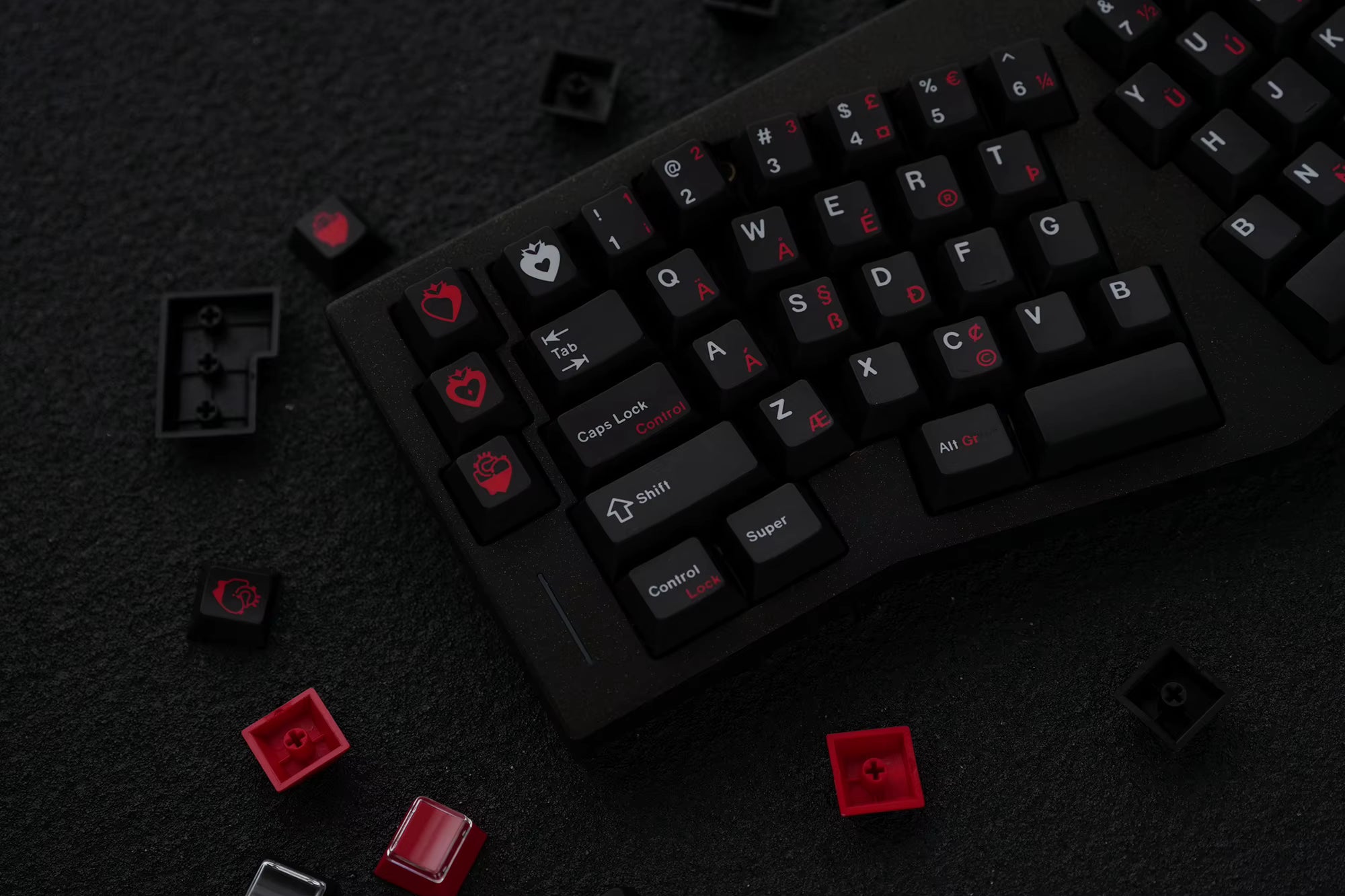 JKDK Heart Black & Red Cherry Profile Dye-Sub PBT Keycap Set