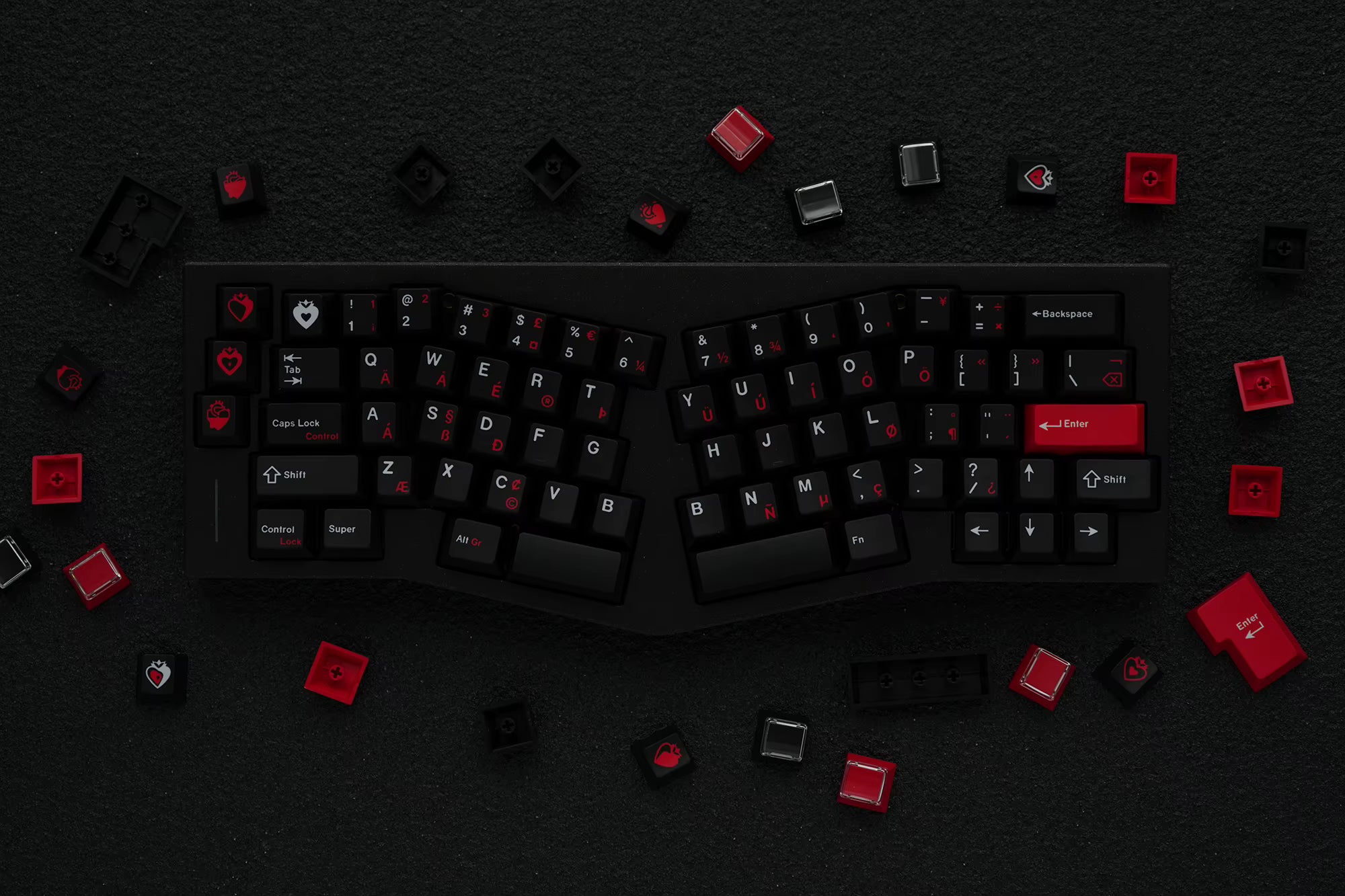 JKDK Heart Black & Red Cherry Profile Dye-Sub PBT Keycap Set