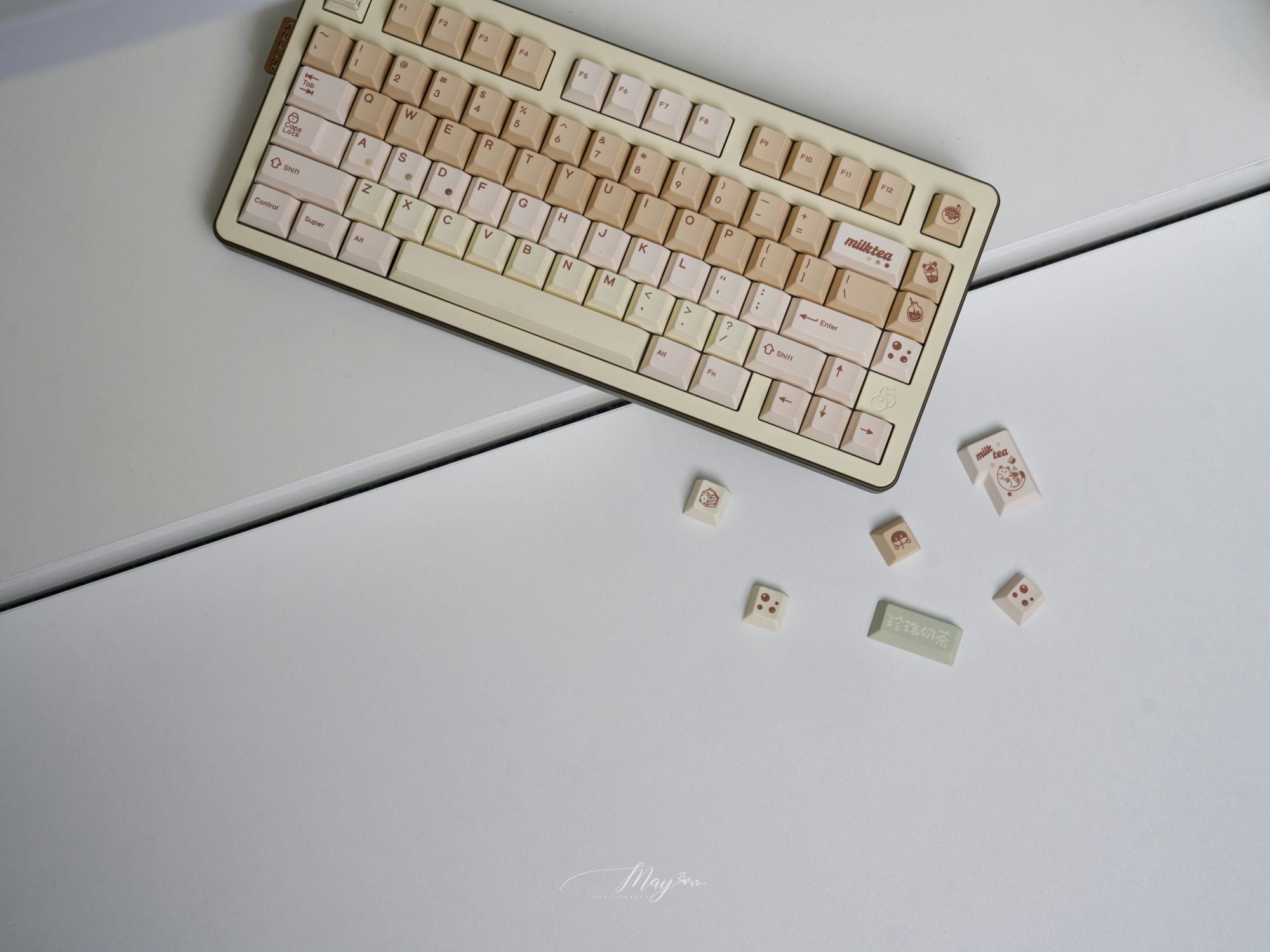 Qwertykeys QK Pearl Milk Tea Keycap Set – Cherry Profile PBT Dye-Sub Keycaps