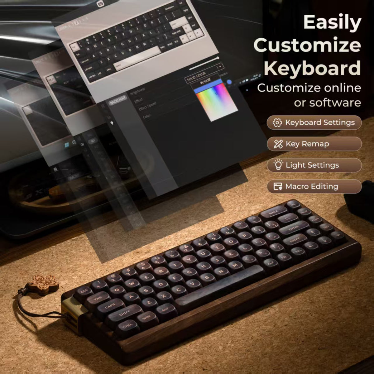 XVX MU68 FujiWave VIA Wireless Wooden Mechanical Keyboard