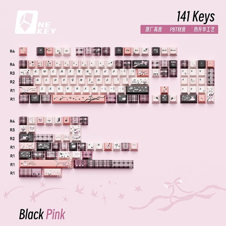 Soulcat Dream Black and Pink Keycap - PBT Cherry Profile All in One Set