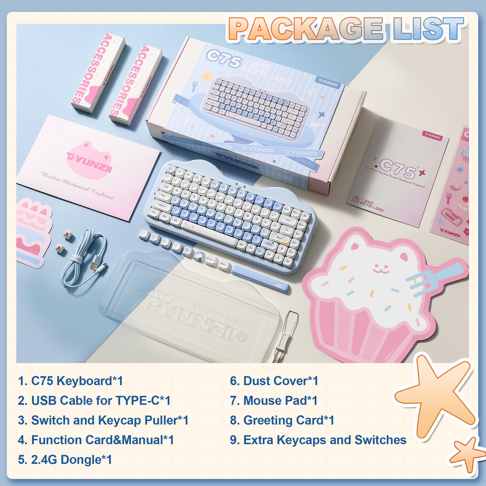 YUNZII C75 Cake Meow Wireless Mechanical Keyboard