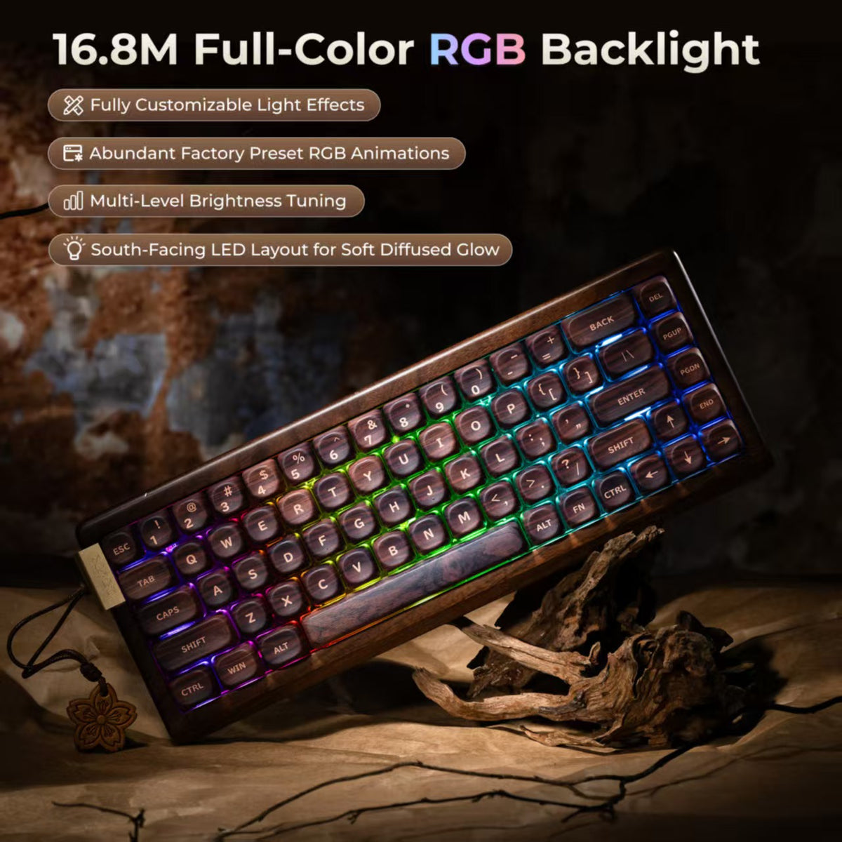 XVX MU68 FujiWave VIA Wireless Wooden Mechanical Keyboard