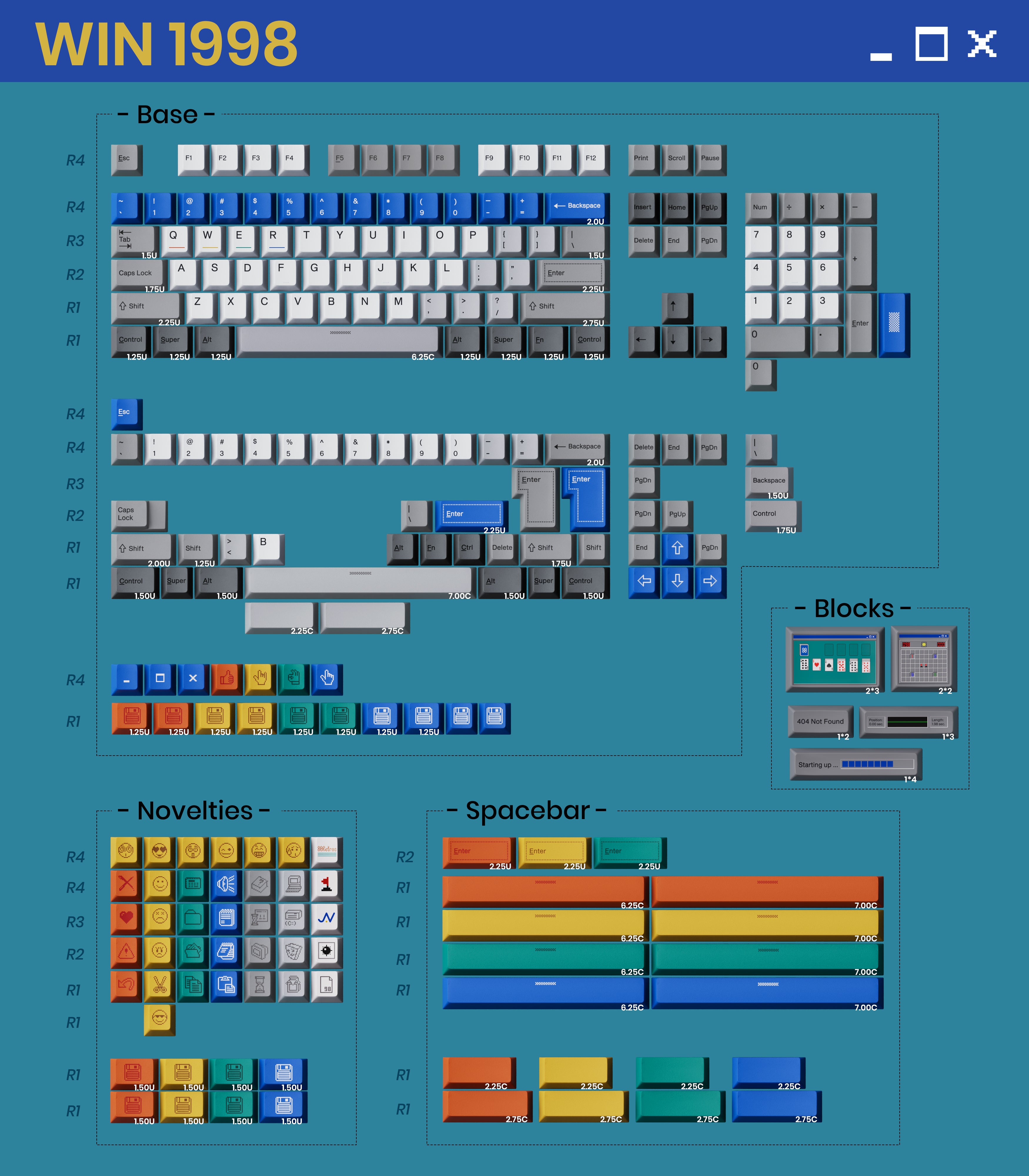 80Retros Win 1998 Keycaps – PBT Cherry Profile Keycap Set (All in One)