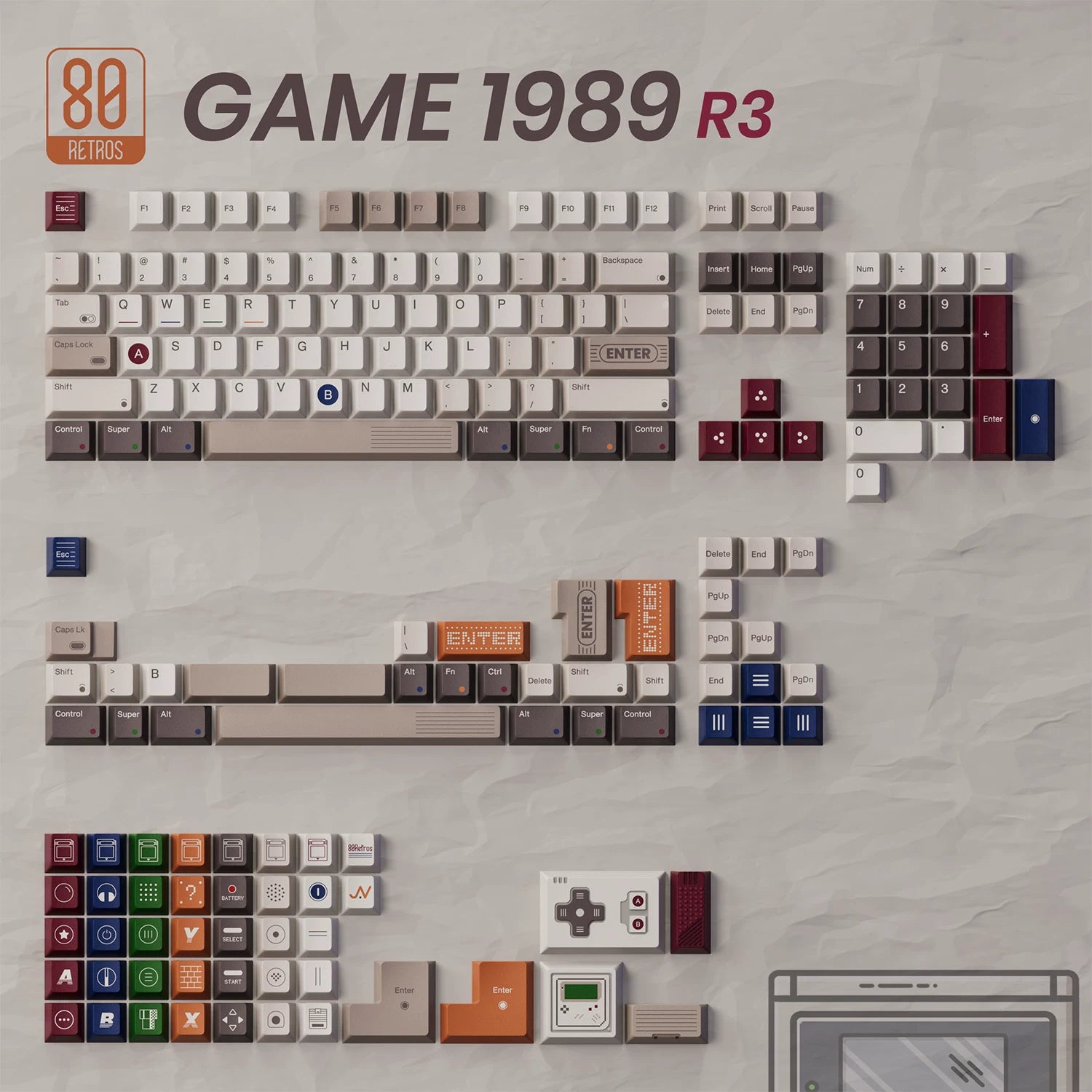 80Retro Tutkeys Gameboy Keycaps – Cherry Profile All in One Set