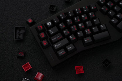 JKDK Heart Black & Red Cherry Profile Dye-Sub PBT Keycap Set