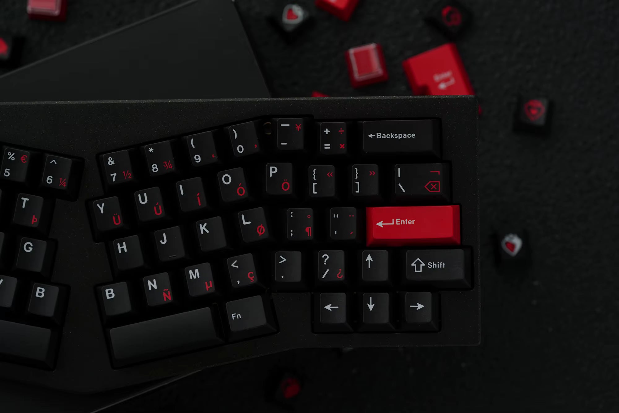 JKDK Heart Black & Red Cherry Profile Dye-Sub PBT Keycap Set