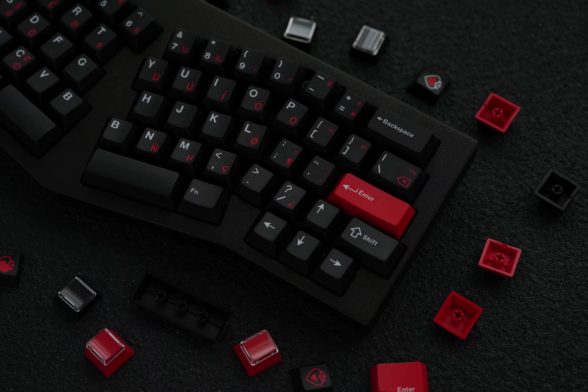 JKDK Heart Black & Red Cherry Profile Dye-Sub PBT Keycap Set
