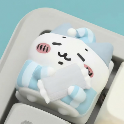 Chiikawa Inspired Sleepy Cat Artisan Keycaps
